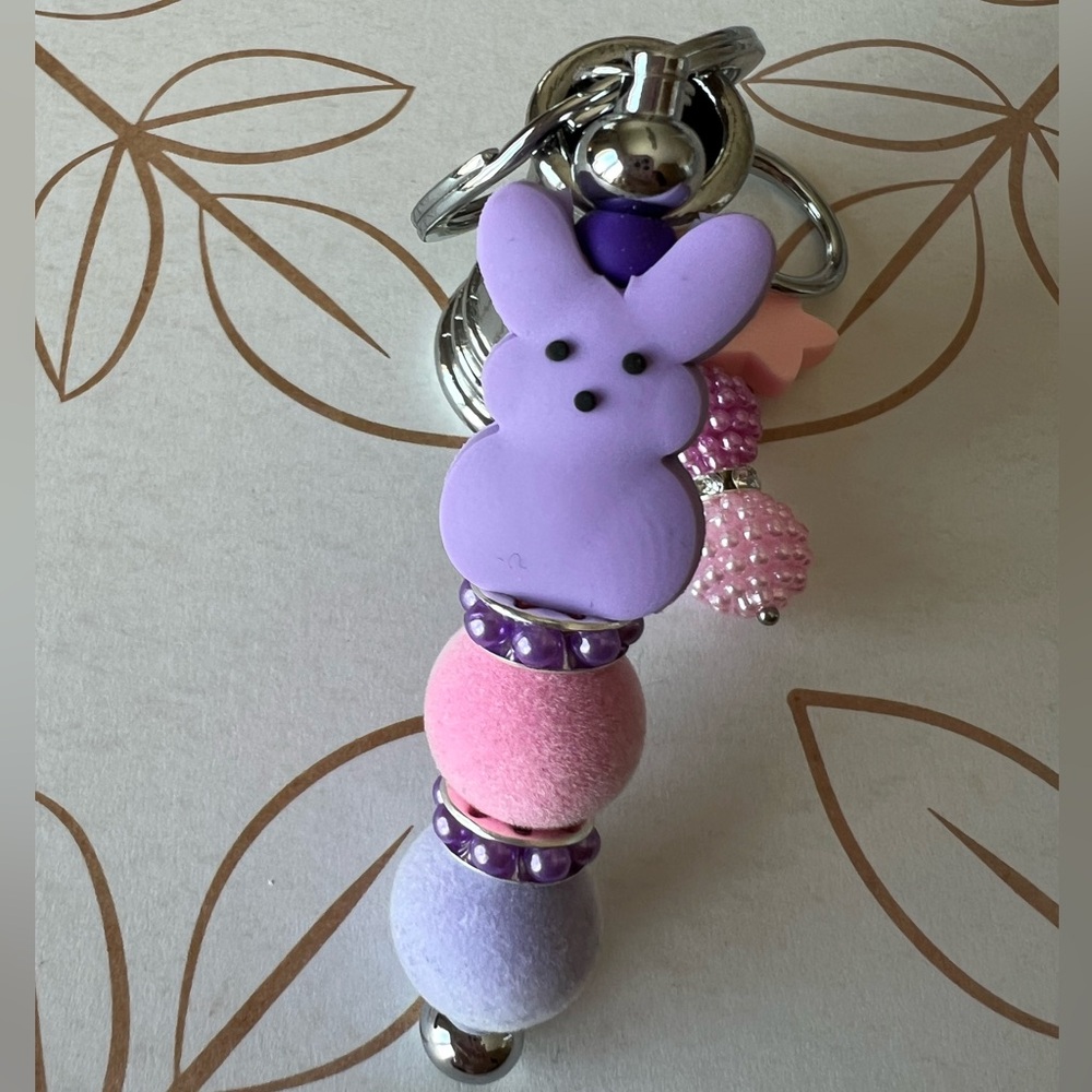 PEEPS Bunny Beaded Keychain / Purse Charm - Handmade - Picture 5 of 10